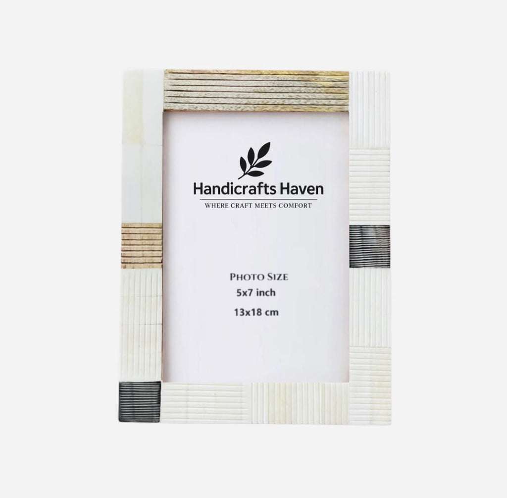 Picture Frame Neutral Patchwork Collection Horn, Bone & Wood Multi-Tone – 4x6 & 5x7"