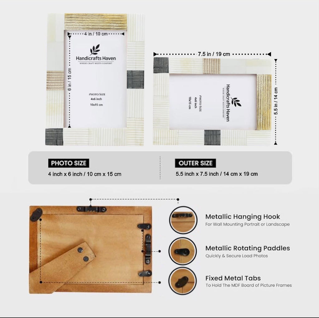 Picture Frame Neutral Patchwork Collection Horn, Bone & Wood Multi-Tone – 4x6 & 5x7"